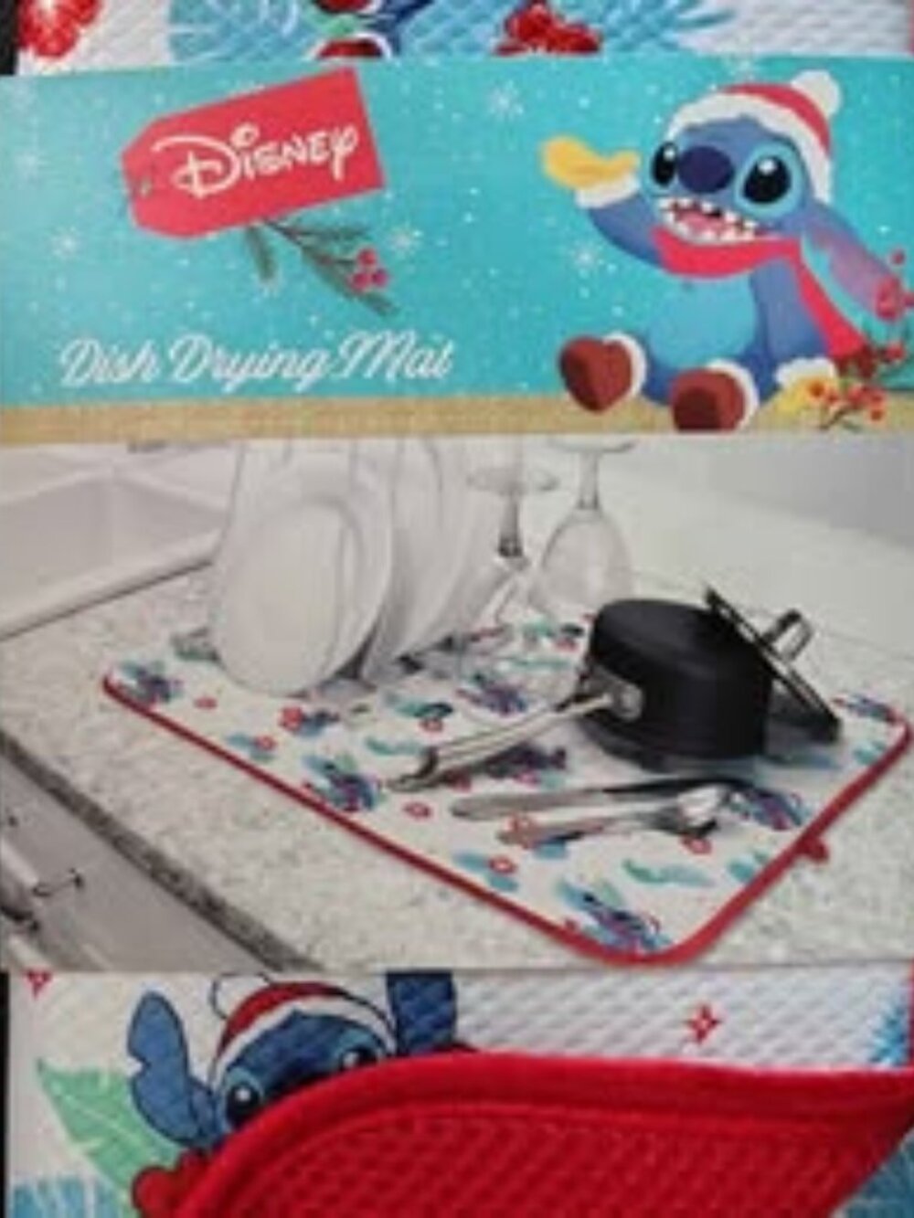 Disney Stitch Holiday Dish Drying Mat